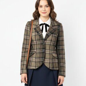 Miss Ashley Blazer Brown Plaid Twee Academia Preppy Wool Blend L
